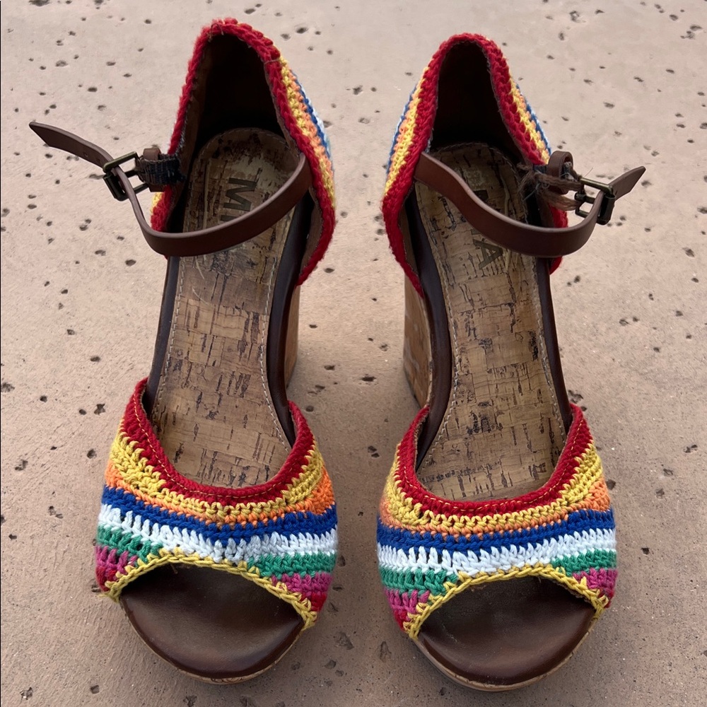 MIA Rainbow Crochet Cork Wedge Sandals - Picture 3 of 10
